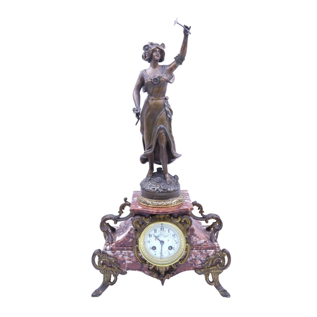 Kominkowy zegar figuralny Francja XIX/XX w zdjęcie 1