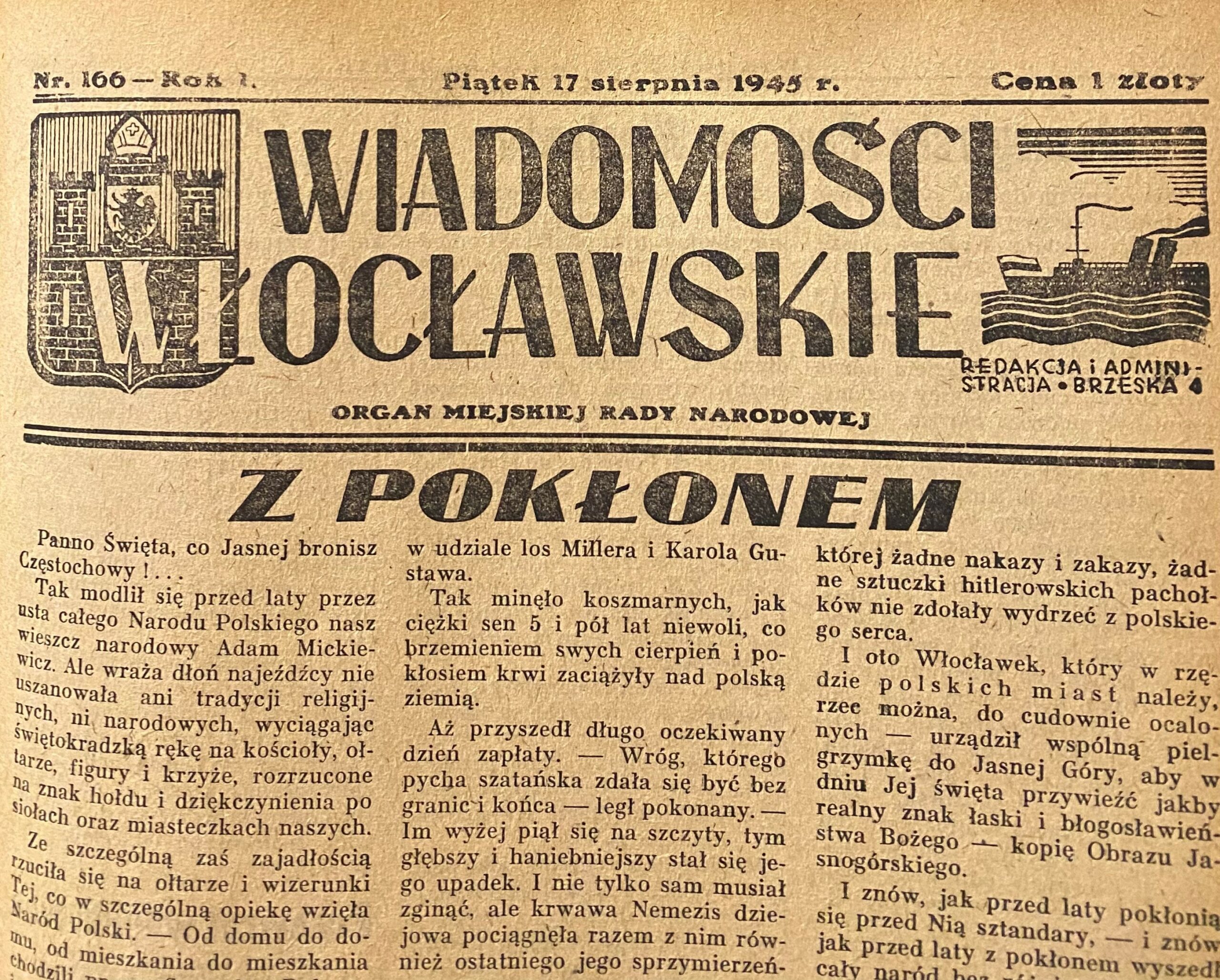 Wiadomości Włocławskie 1945 rok zdjęcie 1