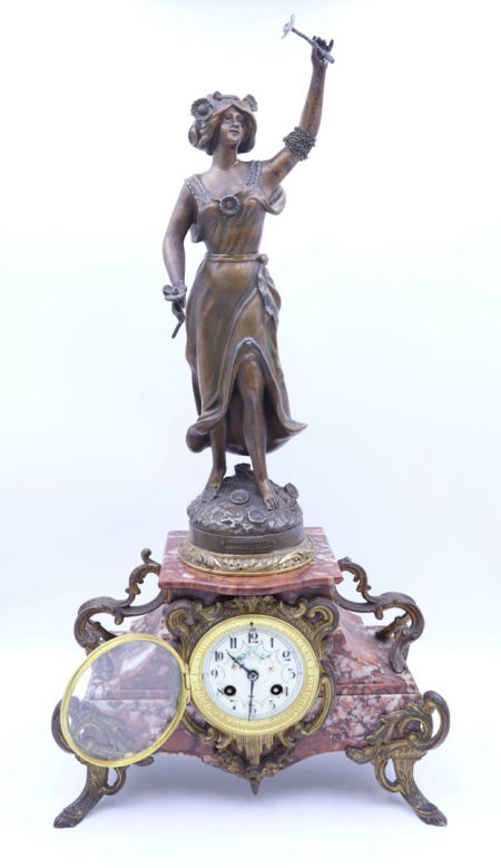 Kominkowy zegar figuralny Francja XIX/XX w zdjęcie 3