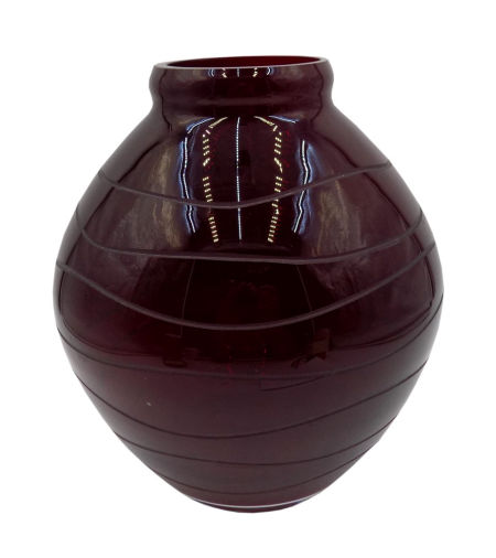 Bordowy wazon ze szkła z II poł. XX w. zdjęcie 1