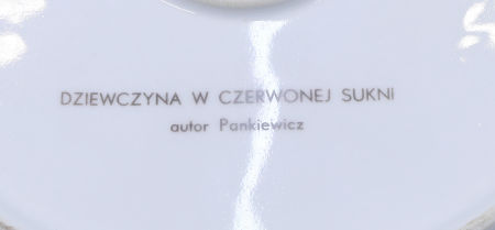 Patera kolekcjonerska DZIEWCZYNA W CZERWONEJ SUKNI Pankiewicz porcelana WAWEL zdjęcie 4