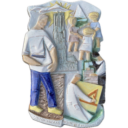 Plakieta ceramiczna Compensantiekas Kristelijke Patrons 1926-59 IZEGEM Belgia zdjęcie 1