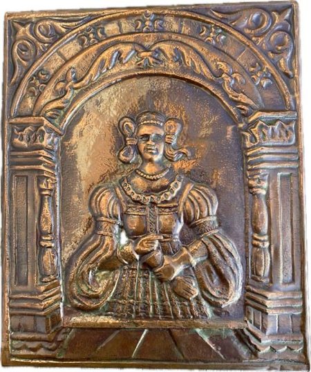Płaskorzeźba ścienna Relief Metaloplastyka renesansowy kafel piecowy PRL