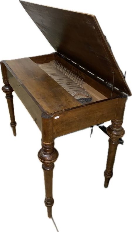 Zabytkowy instrument muzyczny Pianoharpa mechaniczne pianino stołowe harfa fortepianowa XIX w